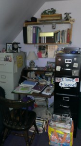 Here's where I started, back in April. Plenty of clutter! Desk decluttering project, phase 1.